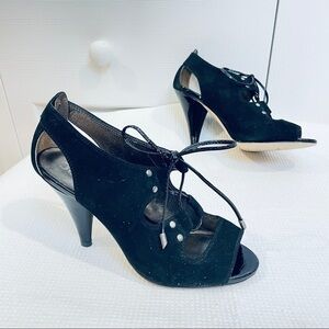 Daniblack Suede Cut Out Lace Up Booties